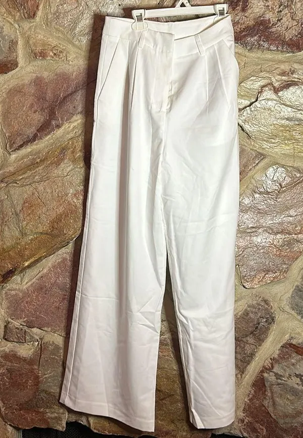Commense Solid Wide Leg Pants Without Belt size small White - Image 3