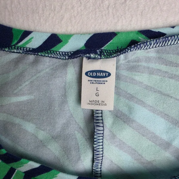 Old Navy NWOT Green Palm‎ Leaf Tropical Knit T-Shirt Dress Navy Blue 511900-09 L - Image 3