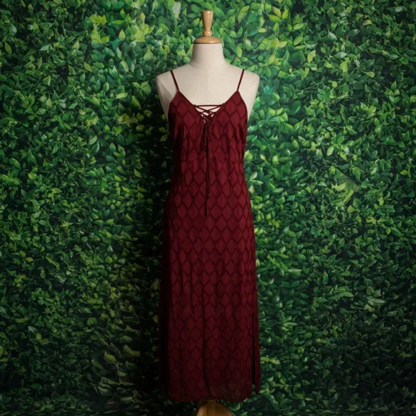 BAND OF THE FREE Lila Burgundy Autumn Slit Midi Dress Sleeveless Boho Medium - Image 3