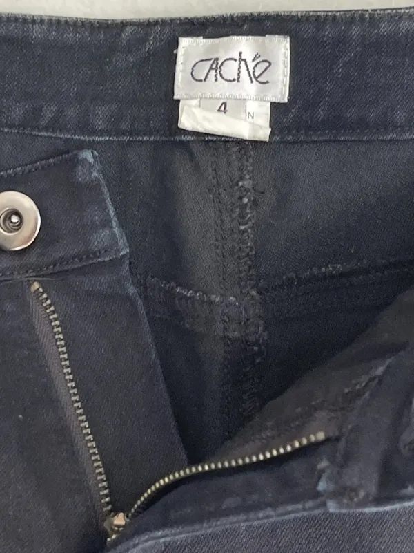 Cache Embellished Flare Jeans Size 4 Y2K Faux Pearl Beaded Black Denim Pants - Image 12