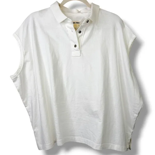 NEW Free People We The Free Keep On Ivory Cotton Slouchy Oversized Fit Polo Top - Image 8