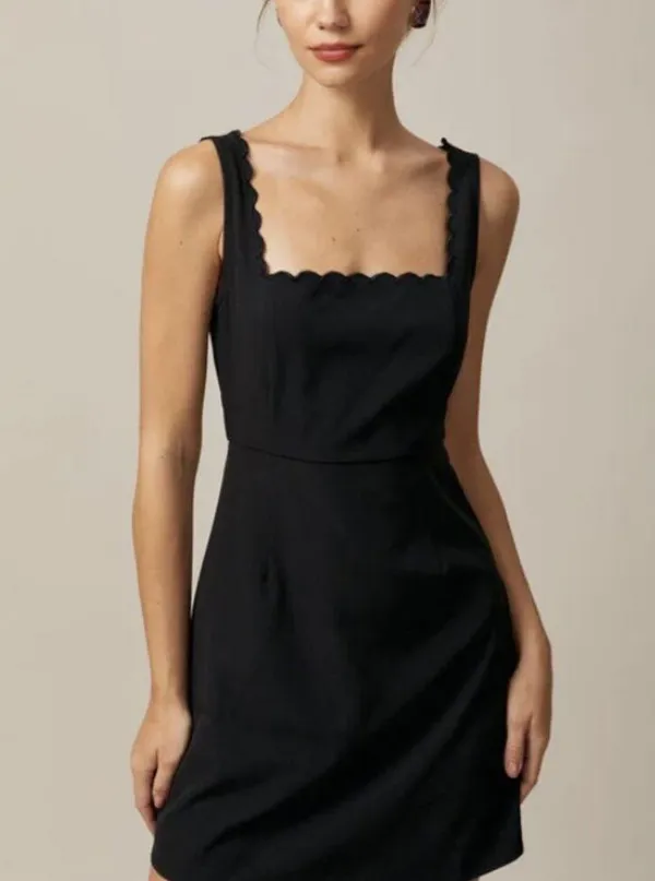 RIHOAS The Black Square Neck Scalloped Mini Dress 22 - Image 3