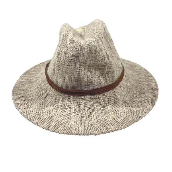 Hinge Womens Knit Fedora Sun Hat Oatmeal Beige Brown Band One‎ Size Boho EUC - Image 2