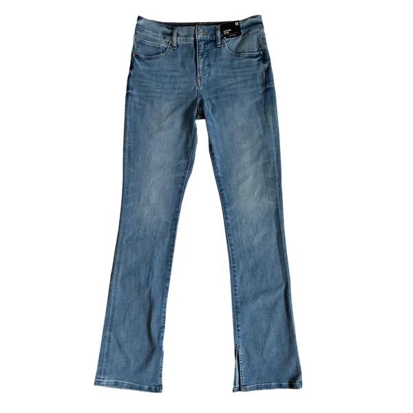 Express‎ Skyscraper Mid Rise Hyper Stretch Flare Jeans Blue Split Hem 6R NEW - Image 2