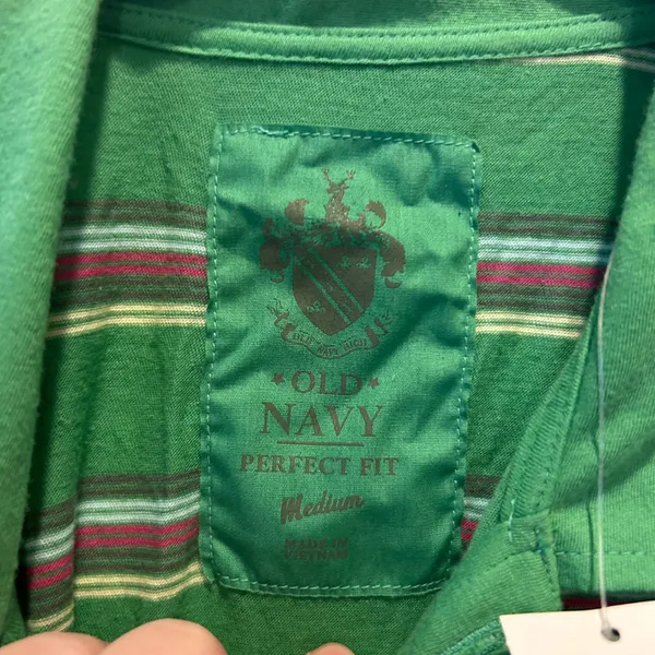 NWT Old Navy Perfect Fit Polo Shirt Green Striped Short Sleeve Cotton‎ Womens M - Image 6