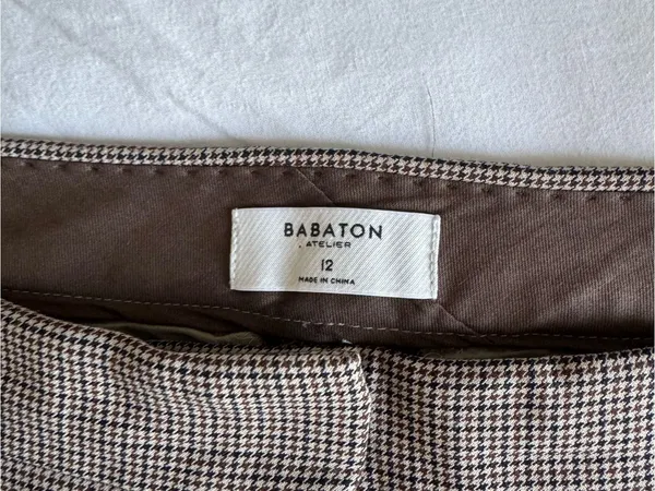 Aritzia Babaton Atelier Beige Brown Houndstooth Pattern Dress Pants Office US 12 - Image 4