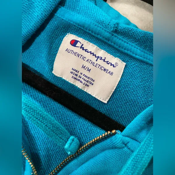 Champion Size M Turquoise Full Zip Cotton Blend Hoodie Sweatshirt Pockets - Image 9