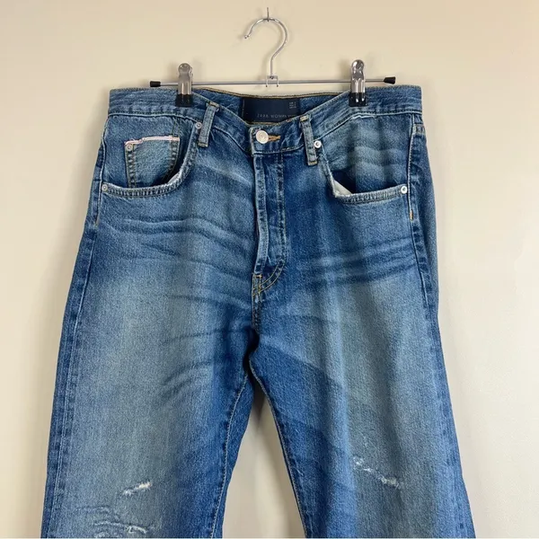 Zara Studio Wide Leg Distressed High Rise Jeans Blue Size S - Image 11