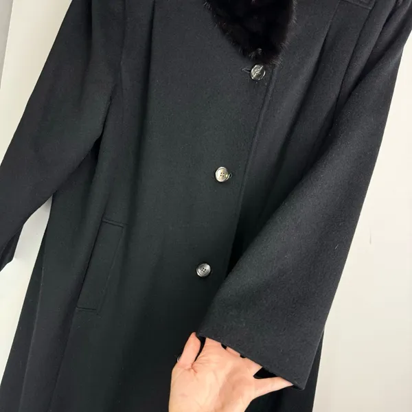 Vtg ALORNA 100% Wool Long Fur Collar Jacket Overcoat - Image 7