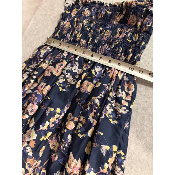 Ophelia Roe Floral Maxi Dress Womens Medium Blue Cotton Smocked Tiered Boho Boho - Image 3