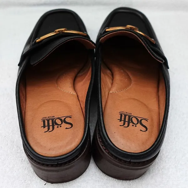 Sofft Black Leather Slide-On Bronze Metal Horsebit Accent Loafer Mules US 8 - Image 3