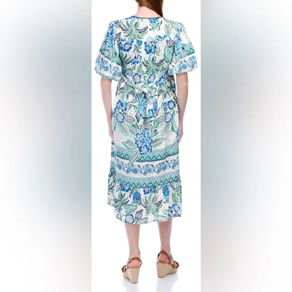Figueroa & Flower Short Sleeve Floral Midi Dress white blue‎ size small - Image 2