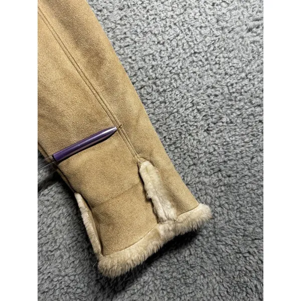 Faux‎ Suede Shearling Jacket Women Tan Faux Fur Trim Zip Up Coat - Image 9