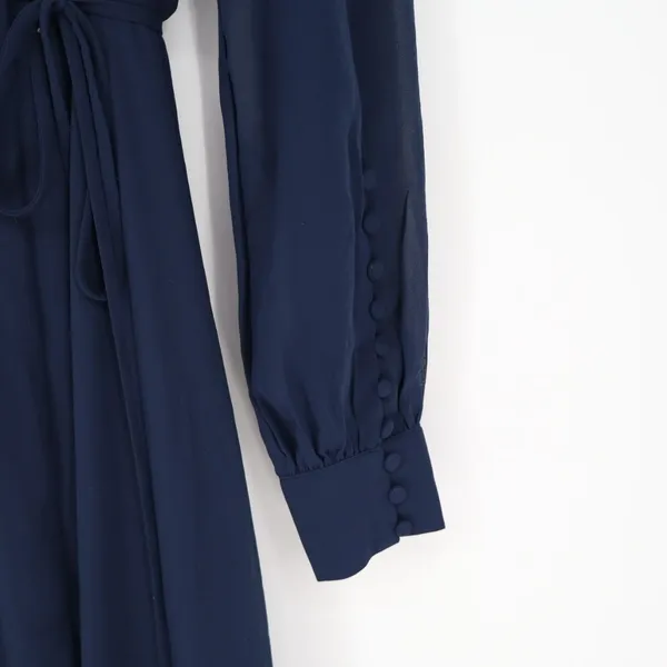 Lulus My Whole Heart‎ Wrap Dress Womens Medium Midnight Blue Long Sheer Sleeves - Image 4