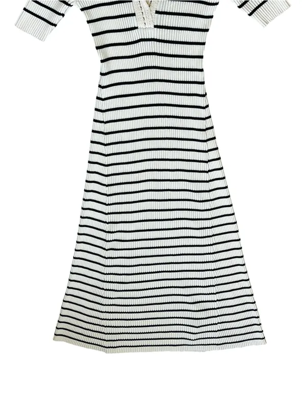 Moon River Ribbed Knit Sweater Midi Dress Nautical Preppy French Girl Chic - Image 4