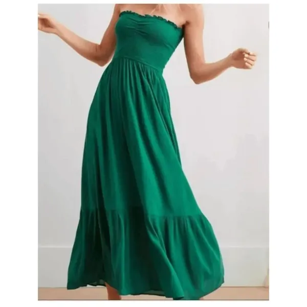 Aerie Kelly Green Smocked Strapless Midi Beachy Summer Dress XS NWT - Image 8
