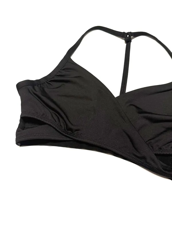 Victoria’s Secret PINK Gym to Swim Black Cross Wrap Bikini Top Sports Bra Medium - Image 2