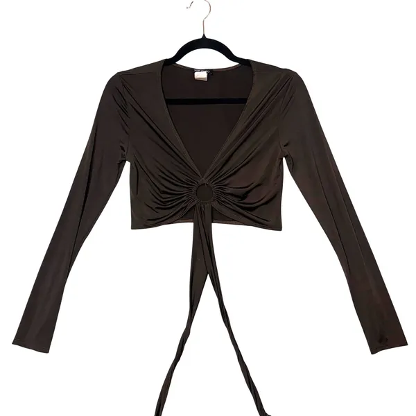 Top Chic L Long Sleeve O-Ring Wrap Crop Top Brown Y2K Clubwear‎ Night Out - Image 5