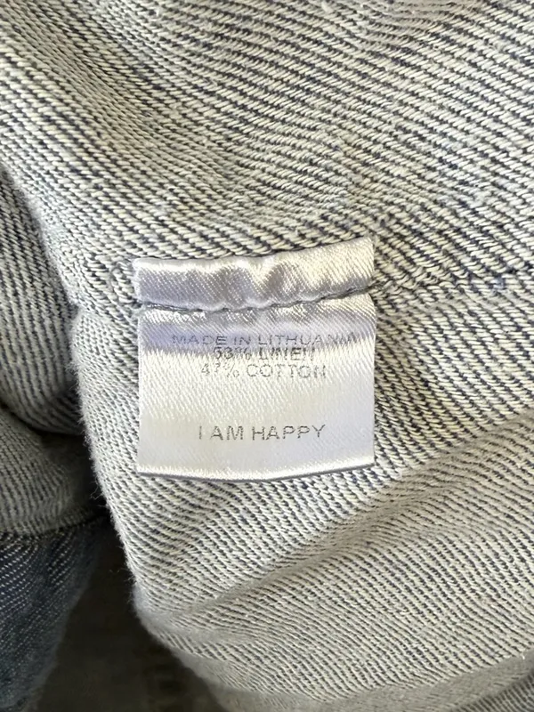 Flax Chambray Denim Jacket Blue Linen Cotton Blend Size Large - Image 4
