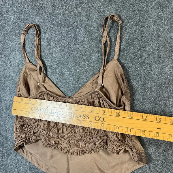 Subdued Brown Satin Lace Trim Handkerchief Hem Camisole Smocked Back Top‎ Small - Image 8