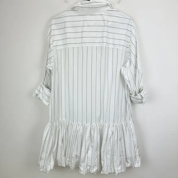 Madewell Bubble Hem Mini Shirtdress Pinstripe Poplin Cotton White Medium NWT - Image 12