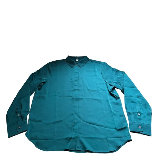 J.Crew Drapey Satin Button Up Top Medium Green Long Sleeve Collared Shirt Preppy - Image 2