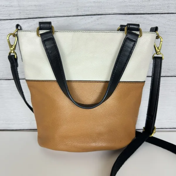 FOSSIL Amelia Bucket Purse Brown/Cream Two-Toned Leather Crossbody‎ Boho Western - Image 4