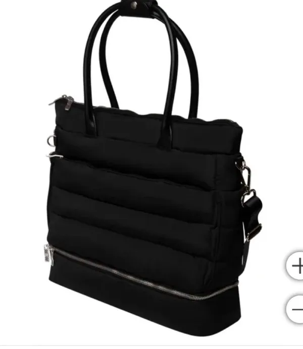 Black Puffy Quilted Tote with Double Handles - Image 5