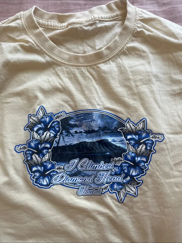 Cream Graphic Tee with Blue Floral Crest - Image 2