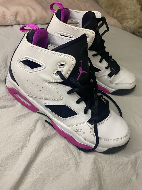Nike Air Jordan Flight Club 91 Sneakers White Fuchsia Pink Girls Size 6Y - Image 2