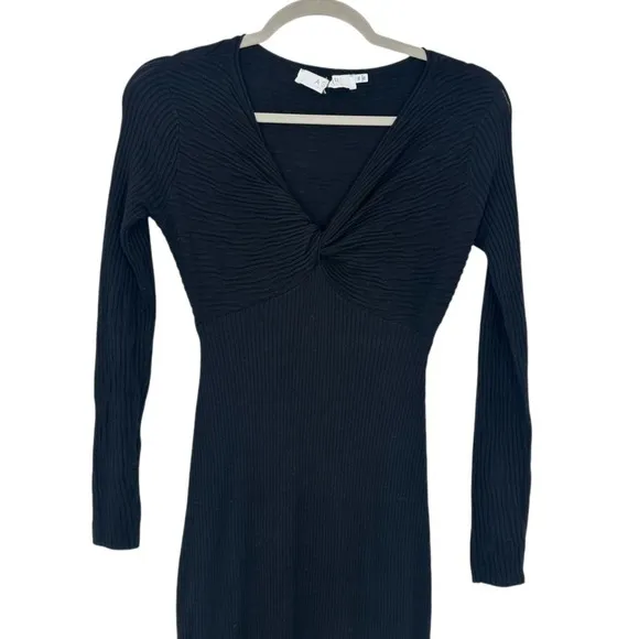 ASTR The Label Black Ribbed‎ Knit Twist Front V Neck Midi Dress XS Date Night - Image 2