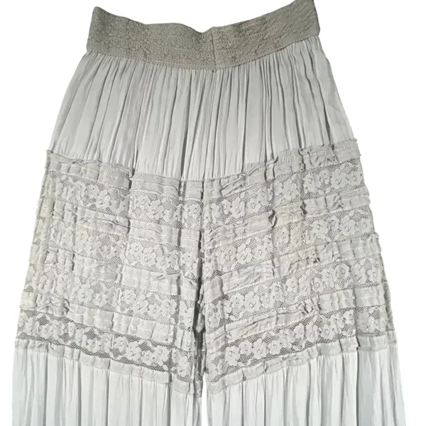 Made in Italy Lace Tiered Wide Leg Pants Womens M L Gray Boho Ruffle Crinkle - Image 3