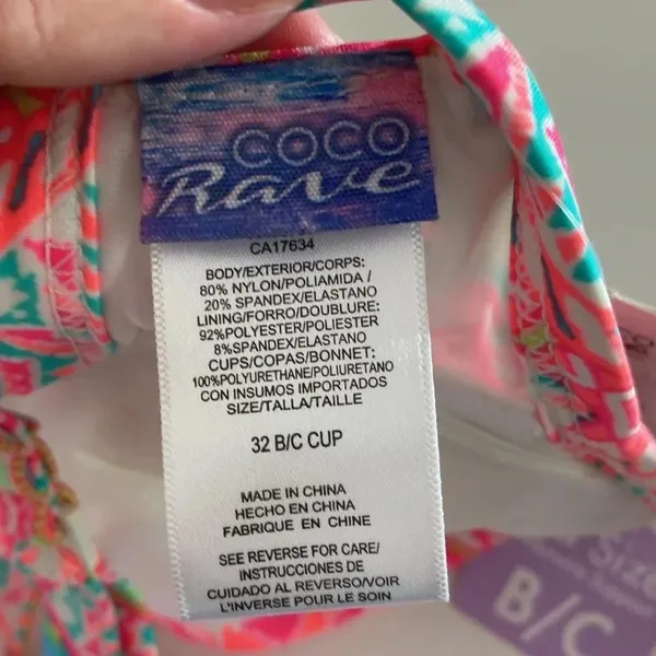 NWT Coco‎ Rave 32 B/C halter push-up bikini top bright ruched - Image 7