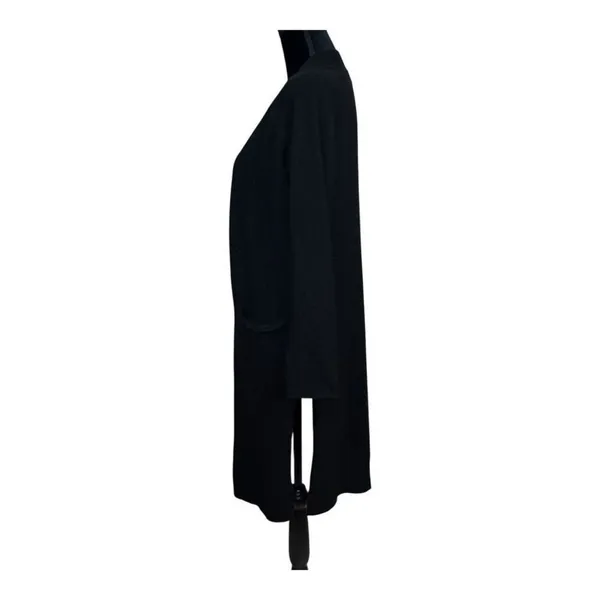 Long‎ Black Cardigan Duster Sweater Knit Open Front Pockets Cozy Layering small - Image 3