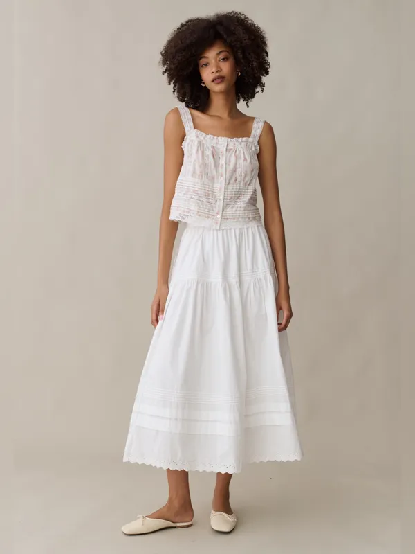NWT Few Moda Beth Skirt size 0 o.p.t white cotton eyelet maxi midi skirt - Image 2