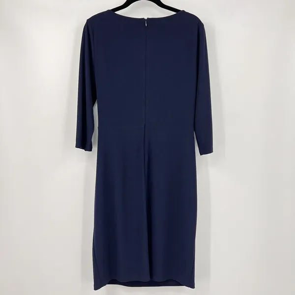 Lauren Ralph Lauren Black Label Sheath Dress Navy Twist Front 3/4 Sleeves Size 6 - Image 2