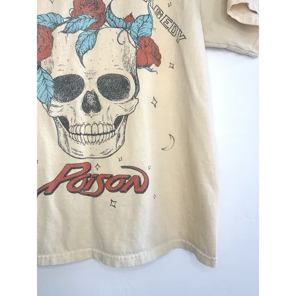 Poison Band Tee T-Shirt XS Skull Roses Life Loves A Tragedy Graphic Retro‎ Cream - Image 6