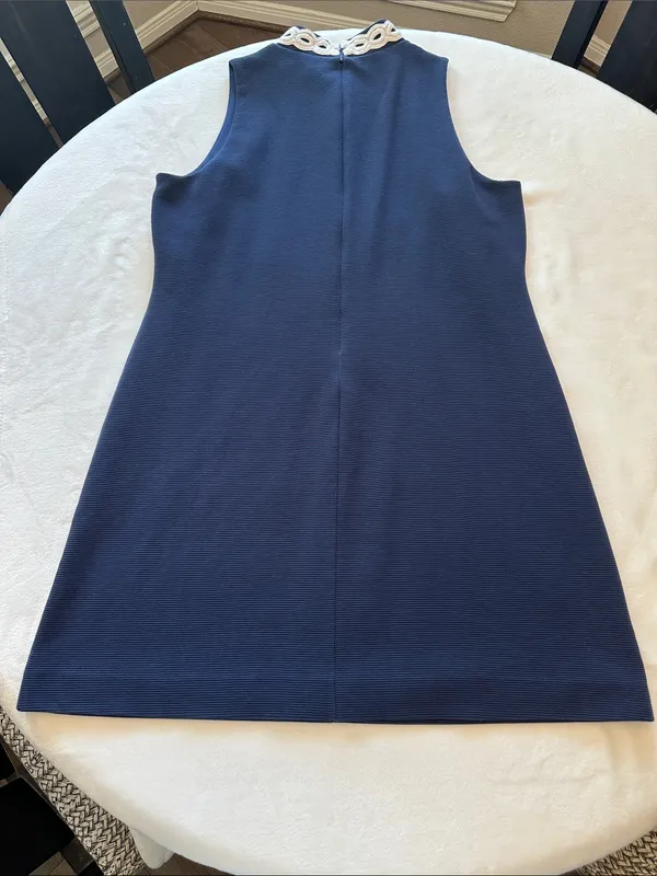 Lilly Pulitzer Navy Blue Sleeveless Mini Dress with White Lace Trim-Size XL-2020 - Image 2
