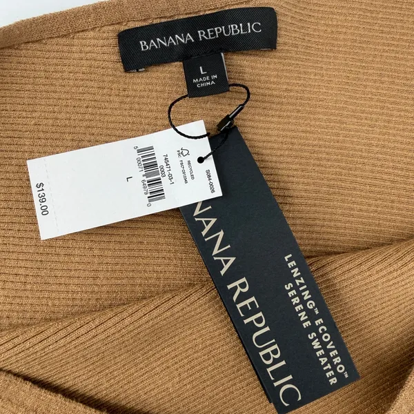 Banana Republic Camel Brown Boat Neck Ribbed Knit Midi Sweater Dress NWT Size L - Image 7