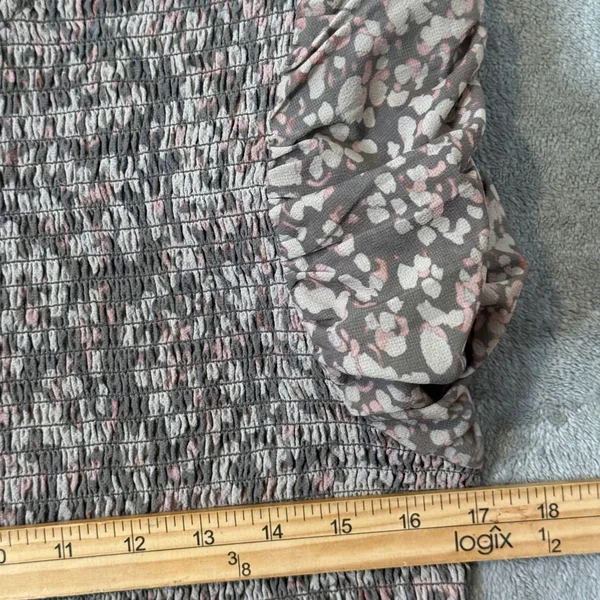 French Connection Smocked Mini Dress Ruched Sleeve‎ Size L Cottage Erika Drape - Image 9