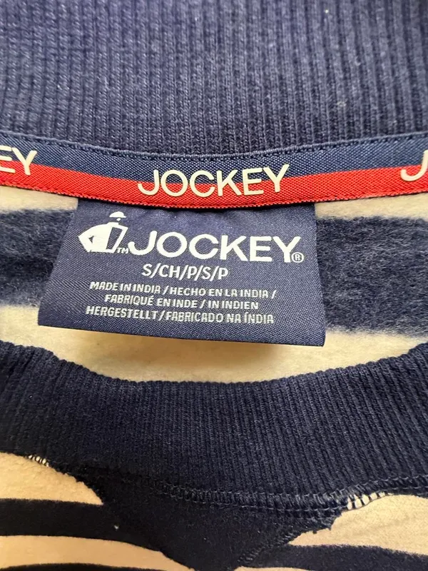 Jockey Men's Navy and Cream Striped Crewneck Sweater - Image 2