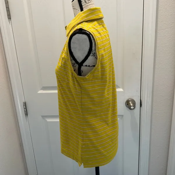 Nike Golf Sleeveless Mustard Yellow Striped Polo Sleeveless Top - Image 2