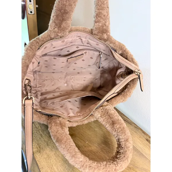 Kate Spade Ellie Faux Fur Small Tote Tan Teddy Crossbody Bag *AS IS* - Image 8
