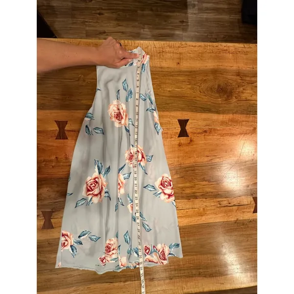 Show Me Your Mumu Dress Small Floral Halter Backless Mini Light Blue Peach Rose - Image 5