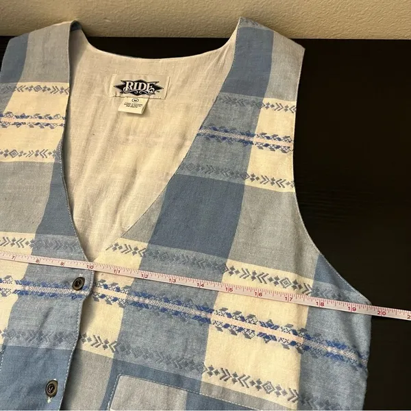 ✨ Vintage Ride Blue‎ White Plaid Western Vest Medium Nepal - Image 11