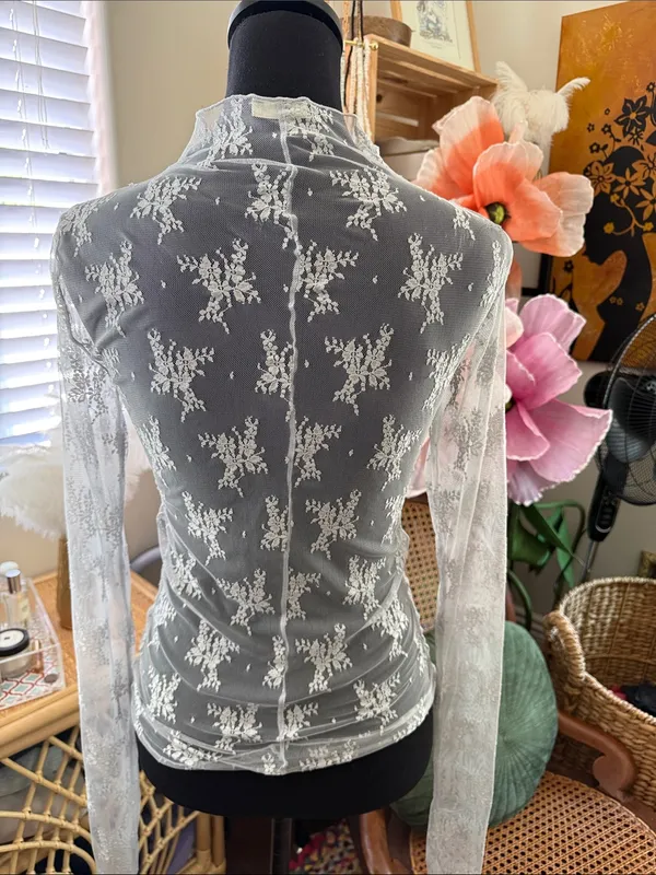 Free People Intimately Ice Blue Lady Lux Sheer Boho Hippie Lace Layering Top - Image 2