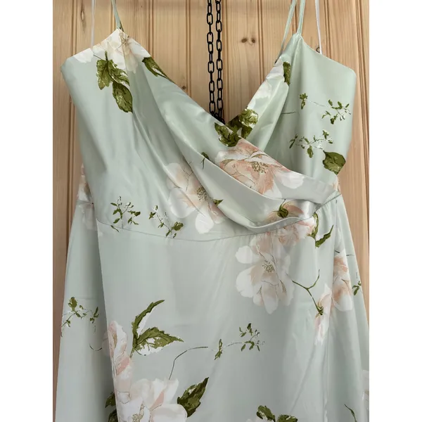 NWT Lulus Radiant Occasion Light Green Floral Satin A-Line Maxi Dress Resort 3X - Image 5