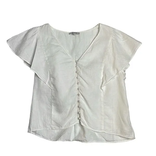 Madewell Flutter Sleeve Linen Ivory Blouse Button Front Size 10 - Image 2