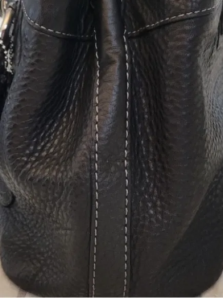 COACH Penelope Black Handbag Shoulder Bag Ruffle Pebbled Leather F14686 Everyday - Image 8