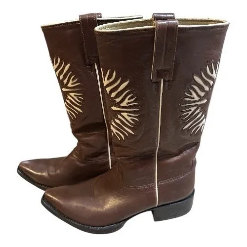 Bye Mexicana Boots Brown 8.5 Women Sun Inlay Western Cowboy Leather Boots 39 - Image 2
